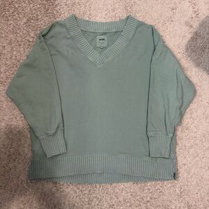 Aerie Vneck Crewneck Sweatshirt Olive Green Comfy Cozy Womens XS